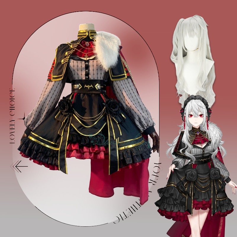 Anime Cosplay Youtuber - วิวัฒน์ยูทูปเปอร์ คุซุฮะ ซานย่าคอสเพลย์ชุดวิกผมวีทูเบอร์หญิงโกธิคโลลิต้าชุดเสื้อคลุมสำหรับปาร์ตี้ฮาโลวีนคาร์นิวัลชุด