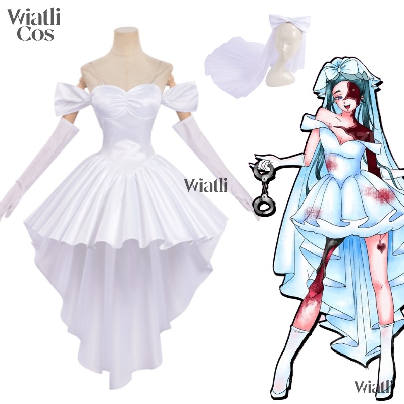 Anime Zombie Cosplay - ชุดคอสเพลย์ซูอา ชุดแต่งงานสีขาว ชุดแสดงบนเวทีไอดอล ชุดตัวละคร ALNST สำหรับงานปาร์ตี้ฮาโลวีน