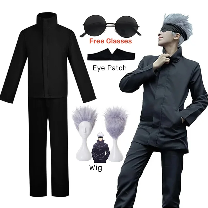 Anime Cosplay Glasses - อะนิเมะจูจุสึไคเซ็น โกโจ ซาโตรุคอสเพลย์เครื่องแต่งกายผ้าปิดตาวิกผมแว่นตาชุดเครื่องแต่งกายฮาโลวีนสำหรับชาย