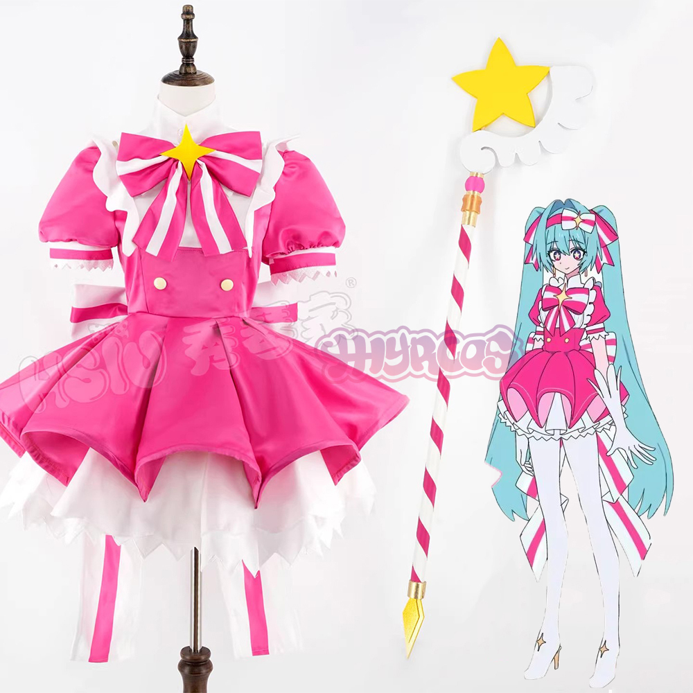 Anime Cosplay Japanese Girl - ชุดคอสเพลย์มิคุ รีไท พร้อมวิกผม ชุดเดรสสีชมพู อุปกรณ์ประกอบฉาก ชุดอนิเมะ