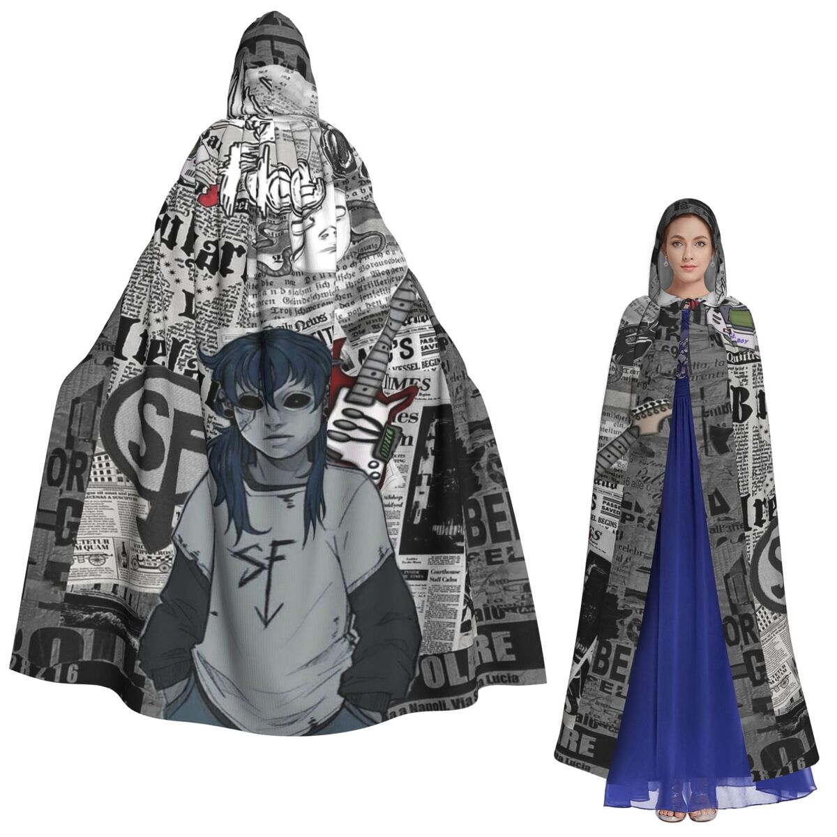 Anime Cosplay Face - เสื้อคลุมมีฮู้ดยาวของแซลลี่ เฟซ แลร์รี่ ชุดคอสเพลย์แม่มดยุคกลางสำหรับงานปาร์ตี้ฮาโลวีน สำหรับผู้ใหญ่ ทั้งชายและหญิง