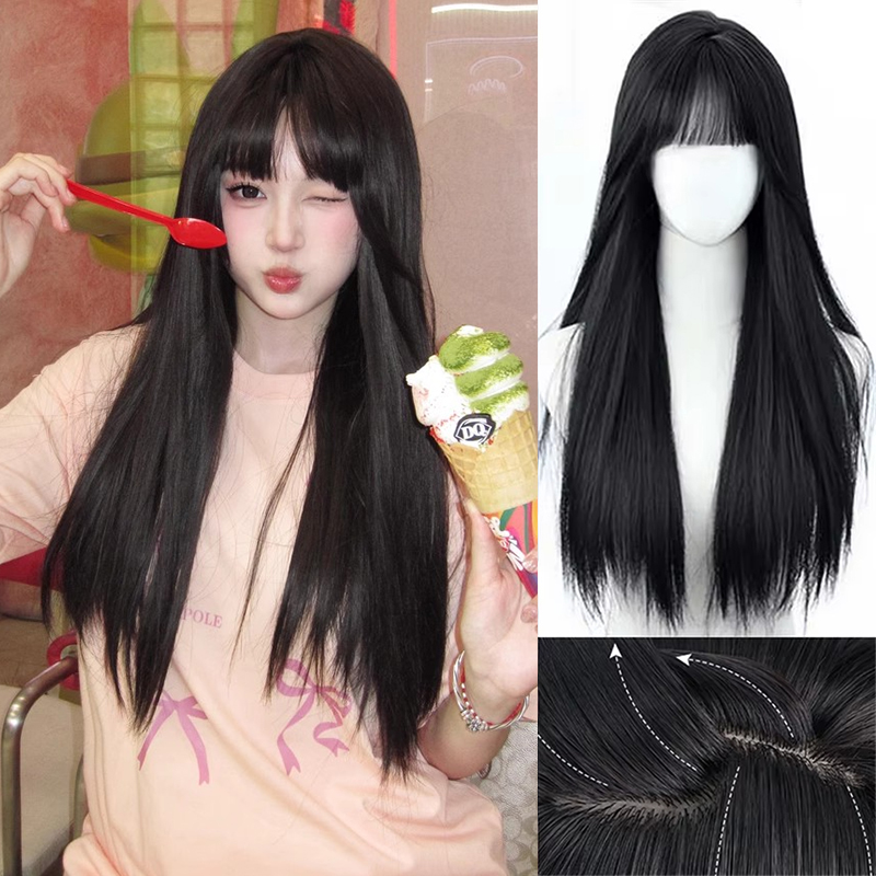 วิกผมยาวตรงสีดำสไตล์เกาหลีสังเ - Anime Cosplay Girl With Black Hair บทวิจารณ์และราคา
