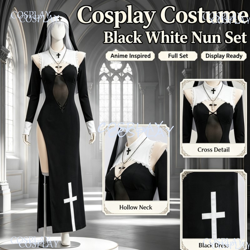 ชุดยูนิฟอร์มผ่าขาสูงสำหรับงานฮ - Anime Cosplay Nun บทวิจารณ์และราคา