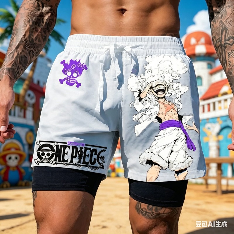กางเกงวิ่งขาสั้นสองชั้นสีขาวลา - One Piece Straw Hat บทวิจารณ์และราคา